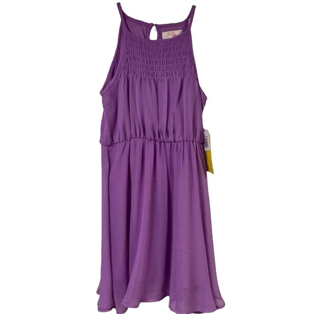 GB Girls Purple Dress Smocked Halter Size S Sleeveless Party Casual Dress New‎